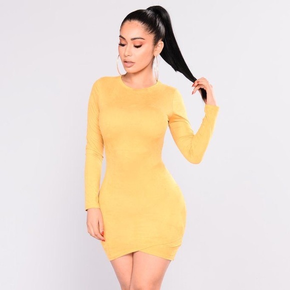 Golden yellow suede dress (mustard) - Picture 1 of 2